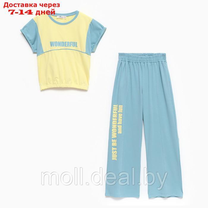Комплект для девочки (футболка/леггинсы), цвет жёлтый/мятный, рост 158см - фото 1 - id-p209818333
