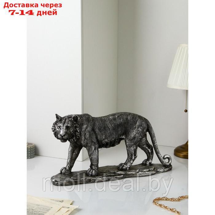 Садовая фигура "Лев", полистоун, 31 см, серебро, 1 сорт, Иран - фото 1 - id-p209820336