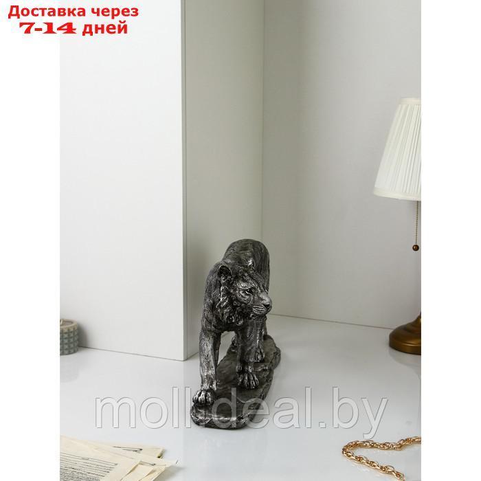Садовая фигура "Лев", полистоун, 31 см, серебро, 1 сорт, Иран - фото 3 - id-p209820336