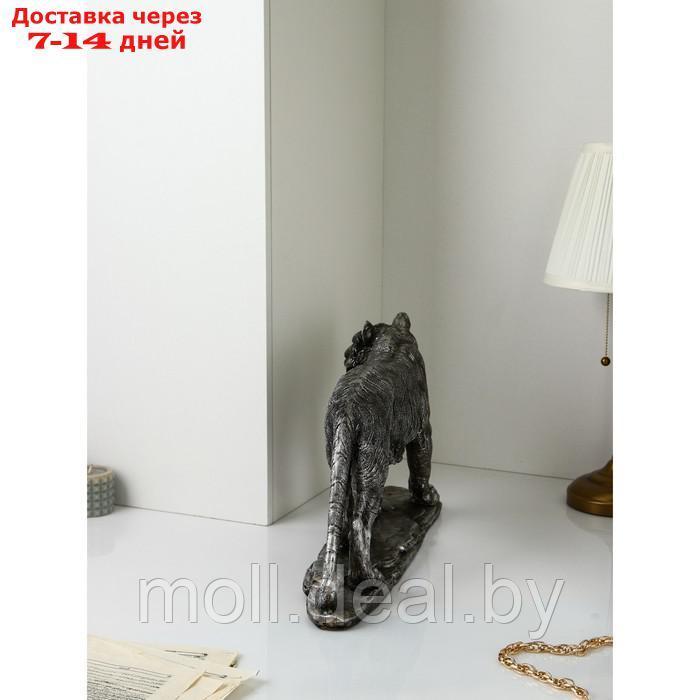 Садовая фигура "Лев", полистоун, 31 см, серебро, 1 сорт, Иран - фото 4 - id-p209820336