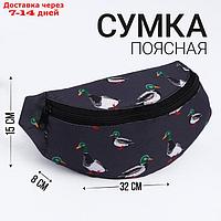 Сумка поясная Утки, 32*8*15, отд на молнии, цвет серый