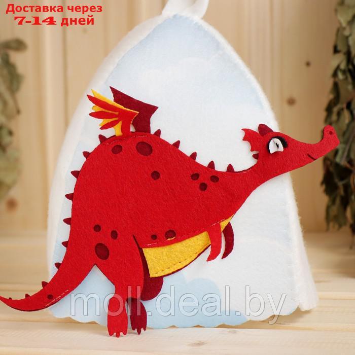 Шапка для бани с детской аппликацией "Летящий дракон", красный - фото 2 - id-p209815419