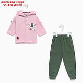 Комплект для девочки (кофточка/брюки), цвет розовый/хаки, рост 80см