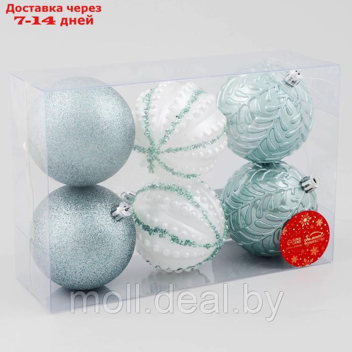 Набор шаров пластик d-8 см, 6 шт "Ночка" веточки узор, зелёный белый - фото 2 - id-p209816527