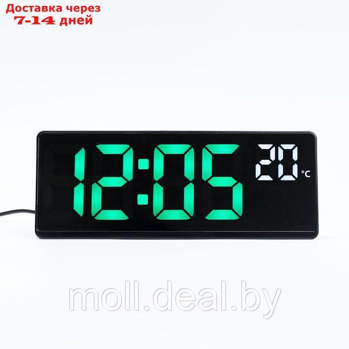 Часы электронные настольные, с будильником, термометром, 2 ААА, зеленые цифры,17.5 х 6.8 см - фото 1 - id-p209758290