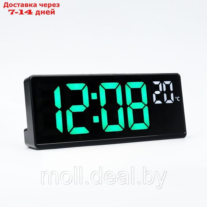 Часы электронные настольные, с будильником, термометром, 2 ААА, зеленые цифры,17.5 х 6.8 см - фото 2 - id-p209758290
