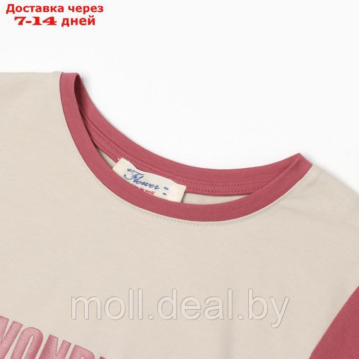 Комплект для девочки (футболка/леггинсы), цвет молочный/кармин, рост 140 см - фото 2 - id-p209818497