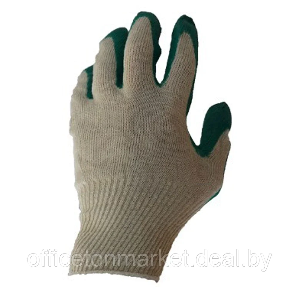 Перчатки трикотажные х/б, одинарный латексный облив, 13 кл. вязки, белый, зеленый - фото 2 - id-p203822547