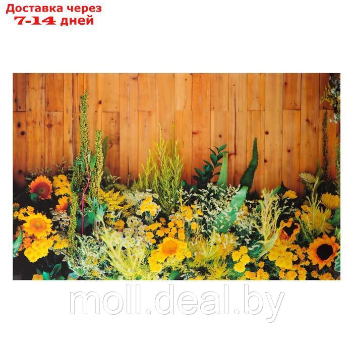 Фотофон винил "Жёлтые цветы на дощатой стене" 80х125 см