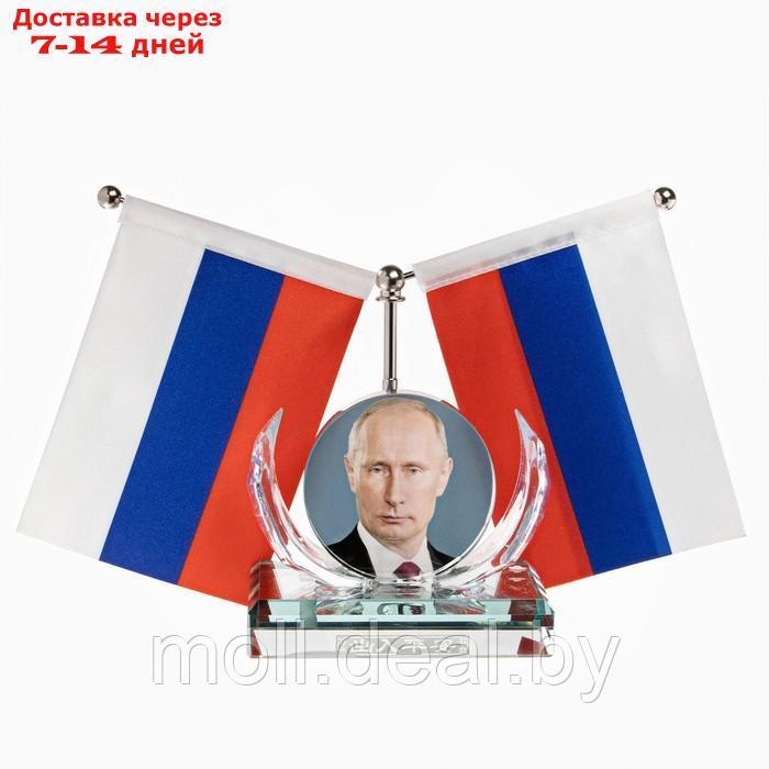 Флаг "Президент" настольный, с двумя флажками 8 х 11 см и фото, 17 х 16.5 см - фото 2 - id-p209820661