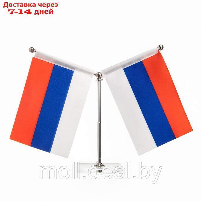 Флаг России настольный, с двумя флажками 8 х 11 см, квадрат, 16.5 х 12 см - фото 1 - id-p209820663