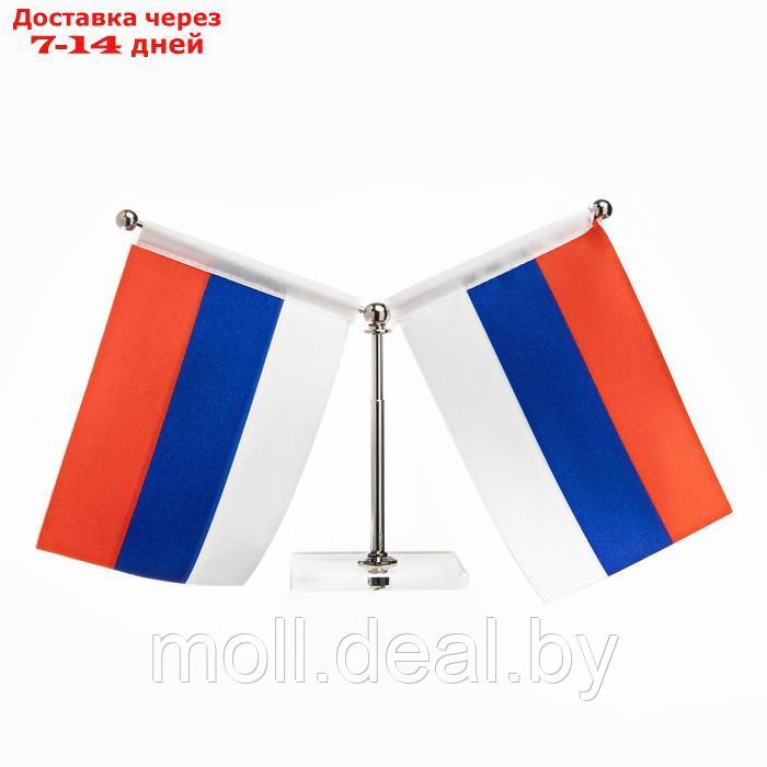 Флаг России настольный, с двумя флажками 8 х 11 см, квадрат, 16.5 х 12 см - фото 2 - id-p209820663
