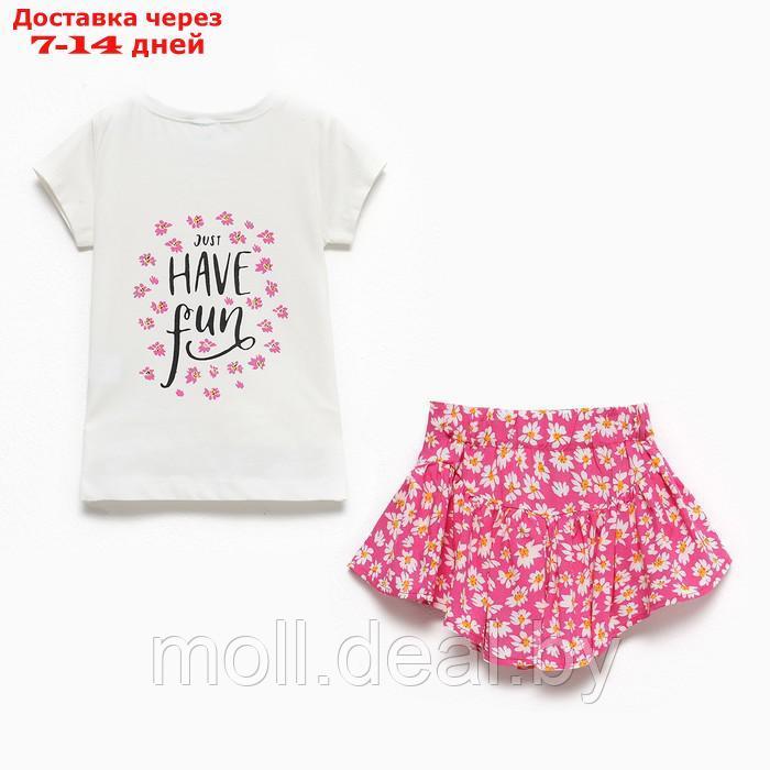 Комплект для девочки (футболка/юбка-шорты), цвет белый/розовый, рост 92см - фото 4 - id-p209816762