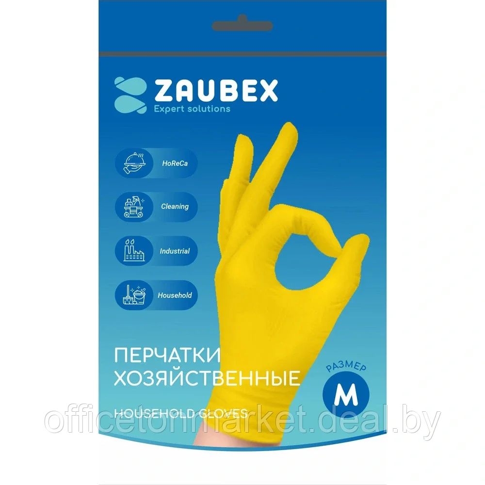 Перчатки латексные хозяйственные "Zaubex", р-р M, желтый - фото 1 - id-p201550118