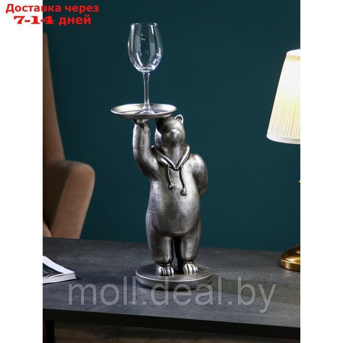 Подставка для мелочей "Медведь", полистоун, 43 см, серебро, Иран - фото 1 - id-p209759655