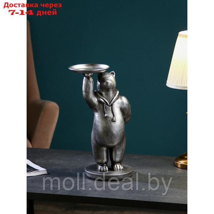 Подставка для мелочей "Медведь", полистоун, 43 см, серебро, Иран - фото 2 - id-p209759655