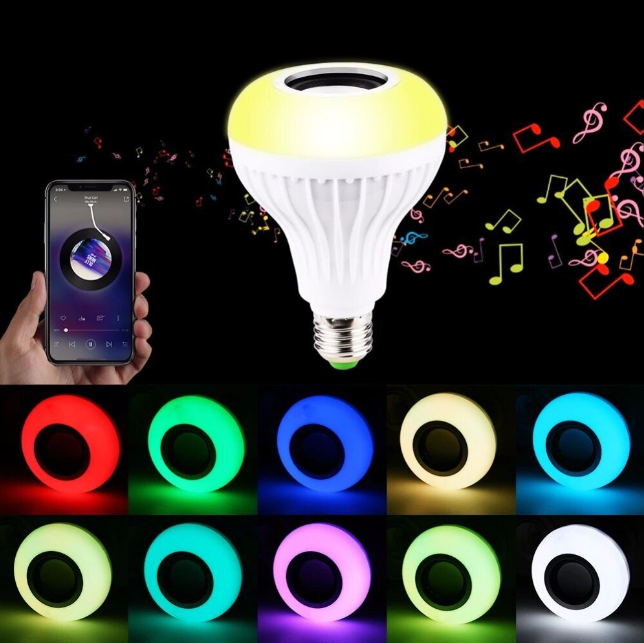 Музыкальная мульти RGB лампа колонка Led Music Bulb с пультом управления / Умная Bluetooth лампочка 16 цветовы - фото 5 - id-p109786721