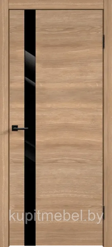 Дверное полотно Экошпон TECHNO BLACK Z1 600х2000 цвет Дуб Европейский стекло Лакобель черное