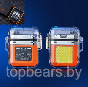 Электронная водонепроницаемая пьезо зажигалка - фонарик с USB зарядкой LIGHTER Оранжевая - фото 1 - id-p209905531