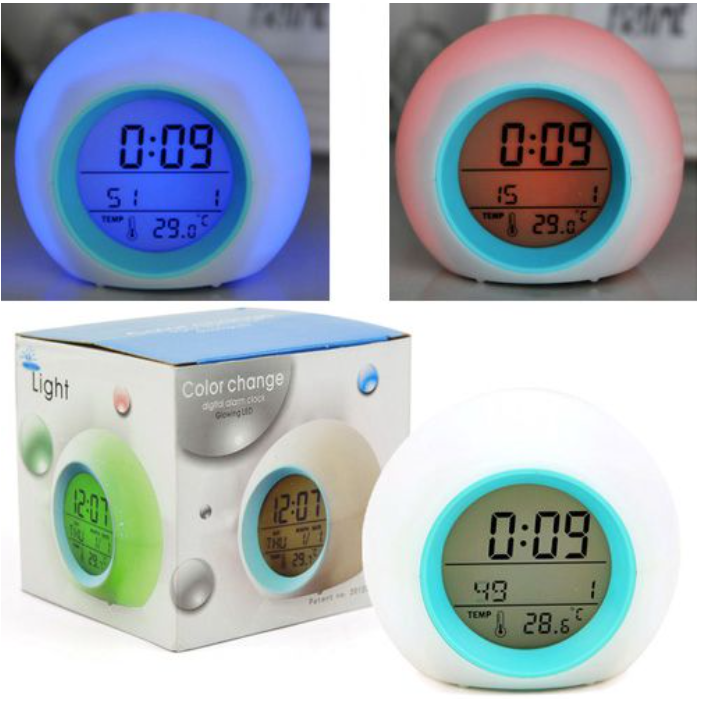 Часы - будильник с подсветкой Color ChangeGlowing LED (время, календарь, будильник, термометр) Зеленый - фото 2 - id-p209905746