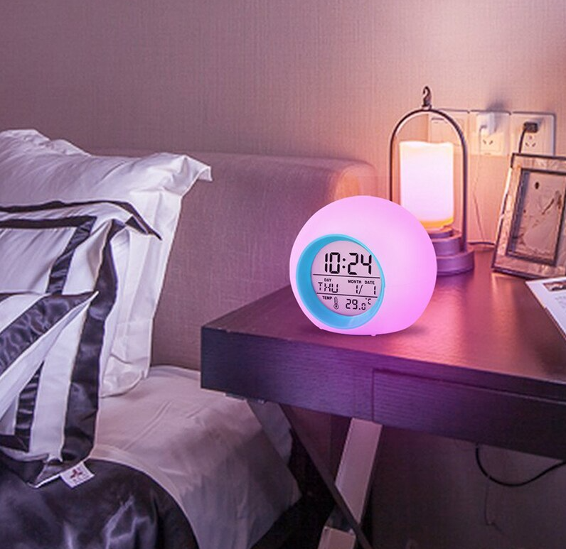 Часы - будильник с подсветкой Color ChangeGlowing LED (время, календарь, будильник, термометр) Розовый - фото 9 - id-p209905747
