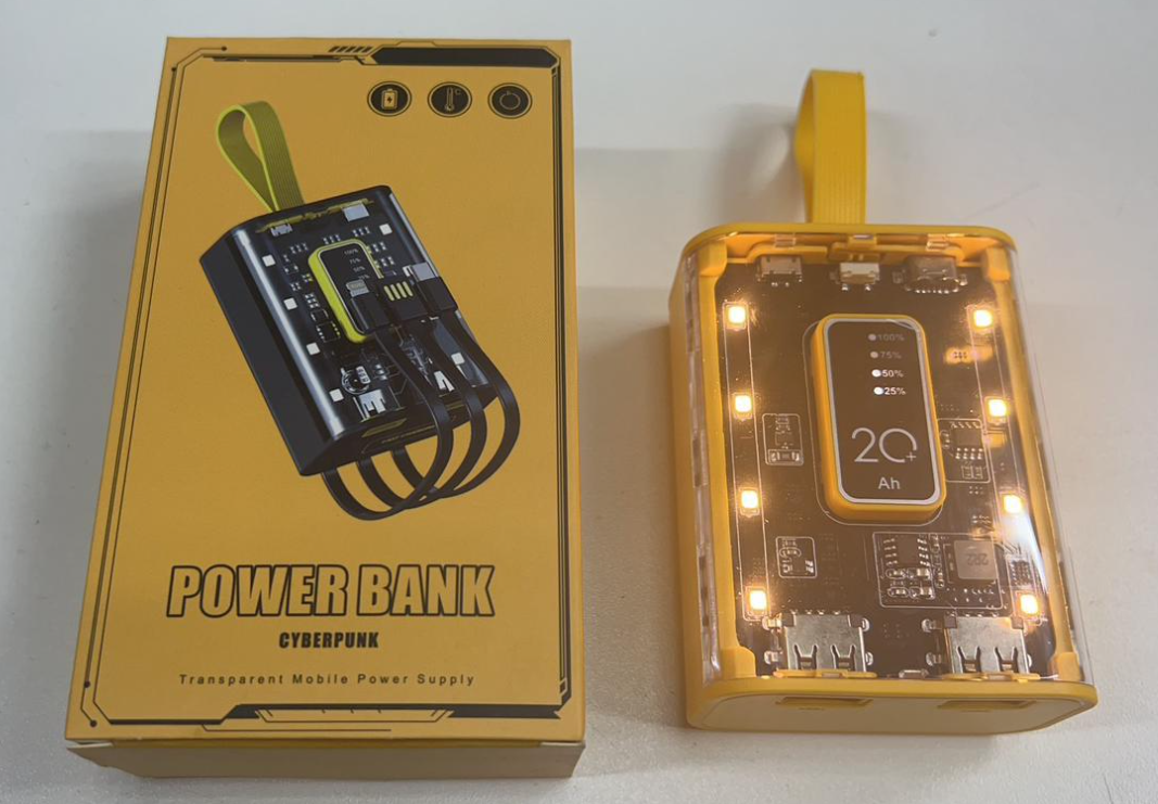 Портативное зарядное устройство Power Bank 10000mAh CYBERPUNK Style с индикатором батареи Желтый - фото 9 - id-p209905751