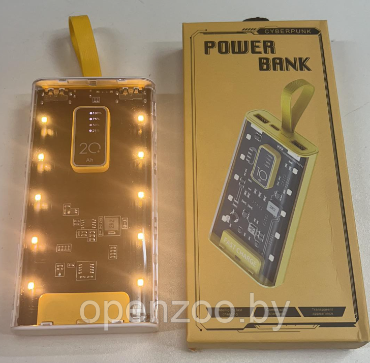 Портативное зарядное устройство Power Bank 10000mAh CYBERPUNK Style с индикатором батареи Желтый - фото 10 - id-p209905634