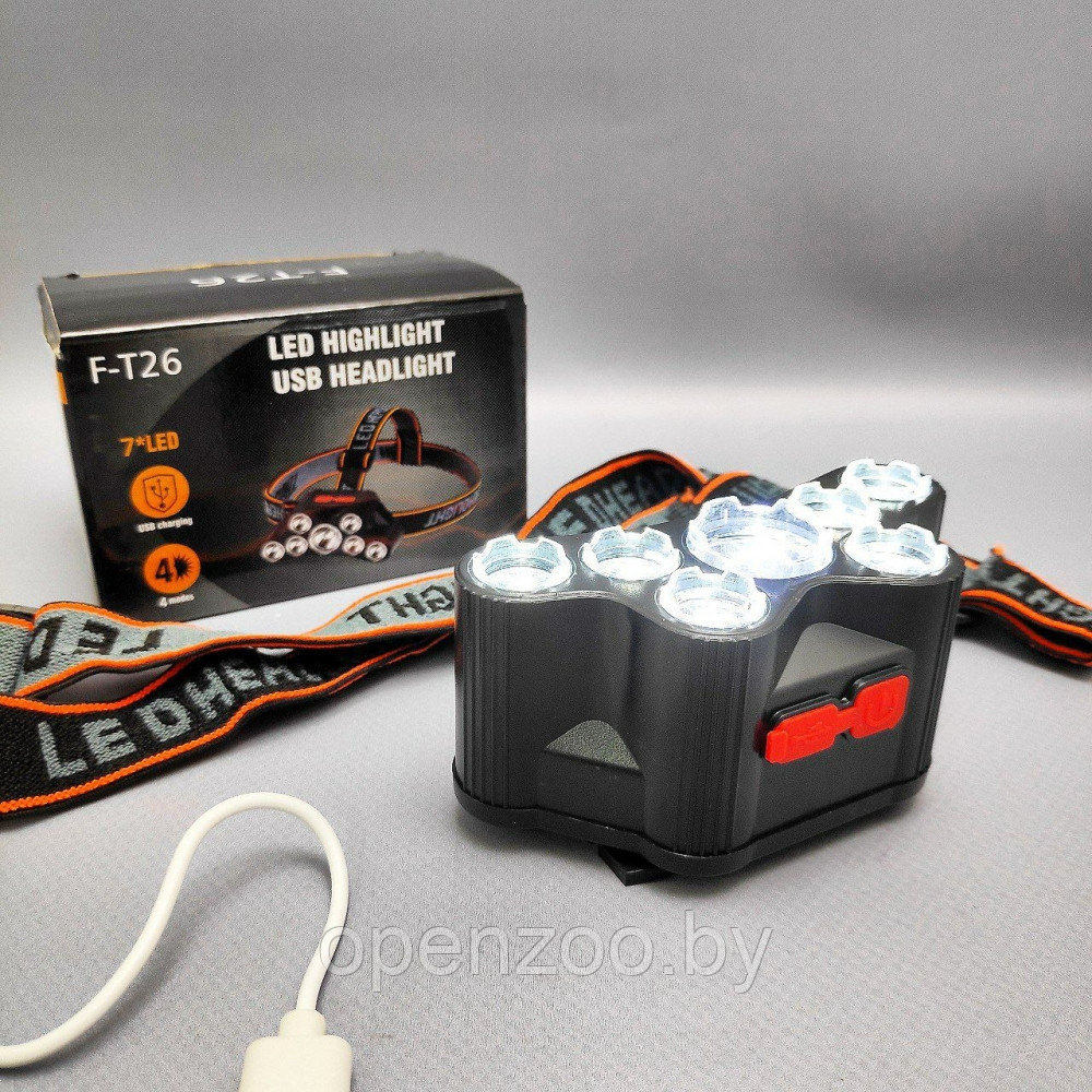 Налобный светодиодный фонарь Led Highlight USB Headlight F-T26 (4 режима работы) - фото 5 - id-p209827311