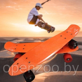 Скейтборд Пенни Борд (Penny Board) однотонный, матовые колеса 2 дюйма (цвет микс), до 60 кг.  Оранжевый