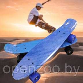 Скейтборд Пенни Борд (Penny Board) однотонный, матовые колеса 2 дюйма (цвет микс), до 60 кг.  Голубой