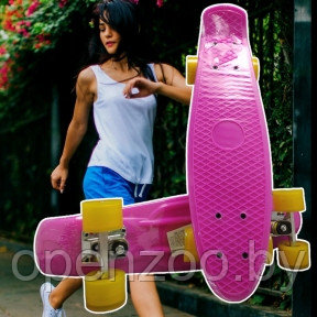 Скейтборд Пенни Борд (Penny Board) однотонный, матовые колеса 2 дюйма (цвет микс), до 60 кг.  Розовый