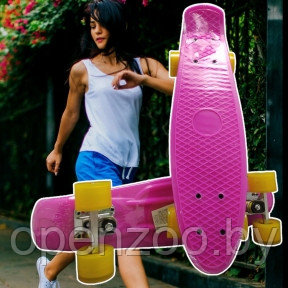 Скейтборд Пенни Борд (Penny Board) однотонный, матовые колеса 2 дюйма (цвет микс), до 60 кг. Розовый - фото 1 - id-p207596932