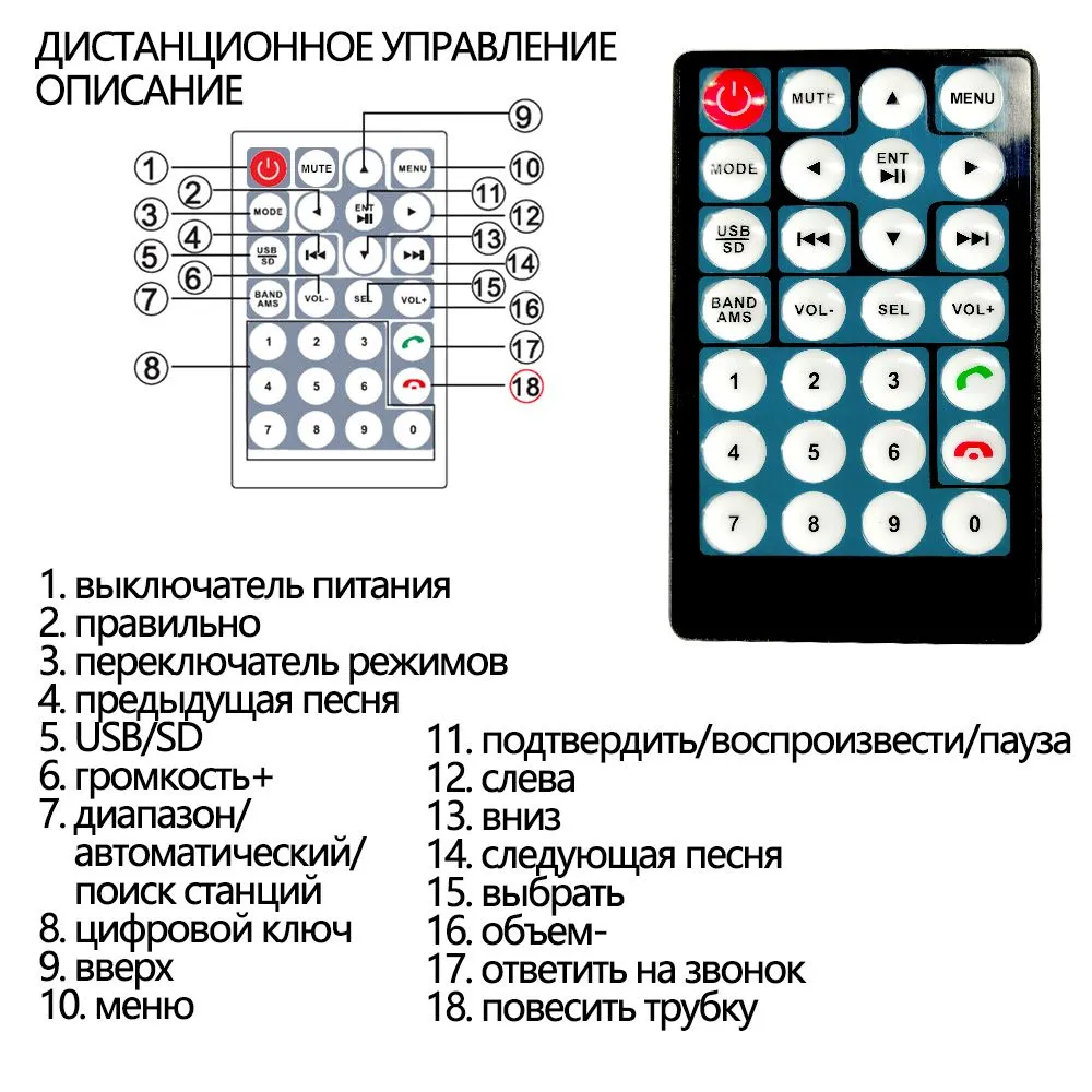 Автомагнитола 2DIN 7010B Bluetooth с сенсорным экраном 7 дюймов (HD/USB/AUX/MP5/Пульт ДУ) - фото 9 - id-p209920513