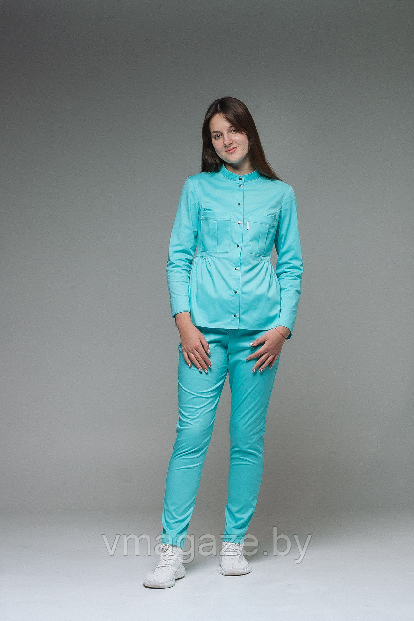 Медицинский костюм Слава стрейч (цвет бирюзовый) - фото 1 - id-p209925384