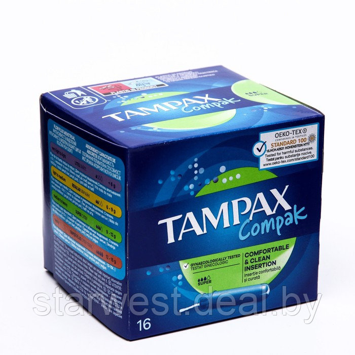 Tampax Compak Супер / Super 16 шт. Тампоны женские гигиенические с аппликатором - фото 1 - id-p209925250