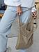 Сумка вязаная летняя женская авоська сетка плетеная шоппер через плечо большая для продуктов бежевая, фото 5