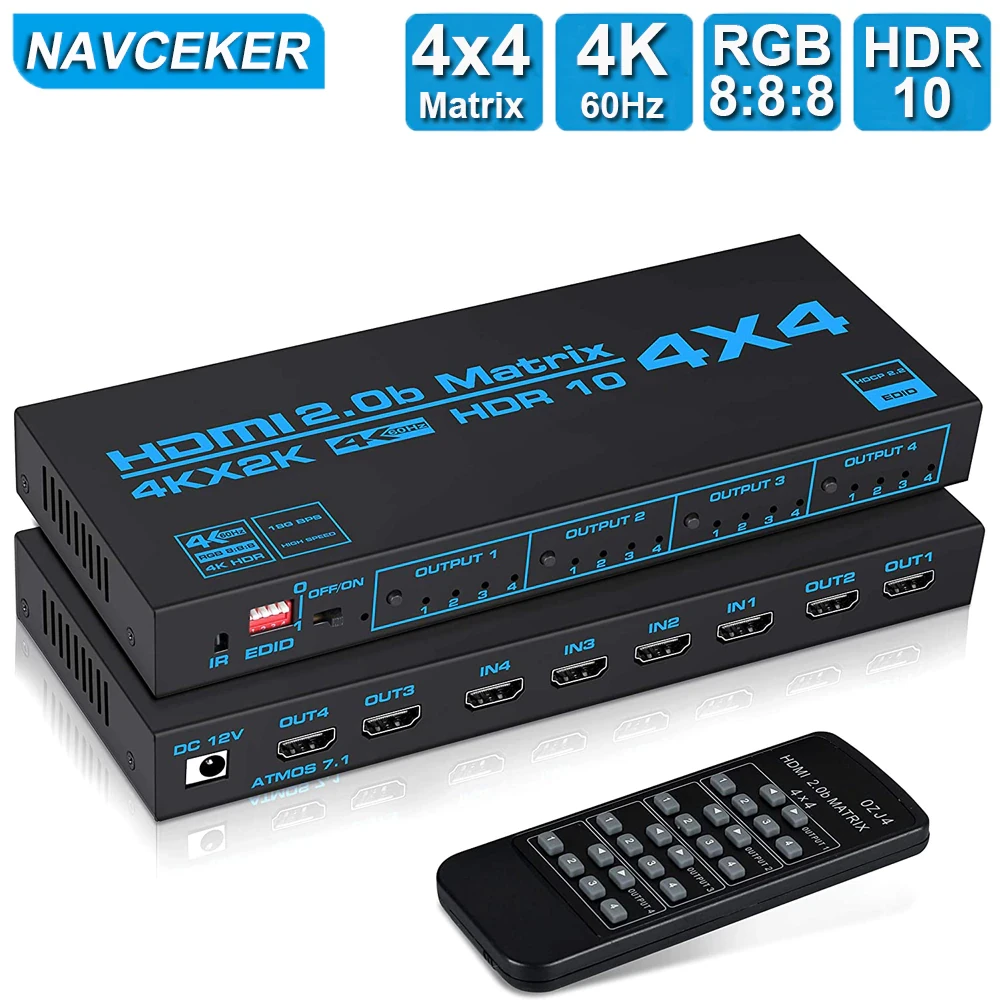 Матричный коммутатор - свитч-сплиттер 4×4 HDMI2.0 4K 3D, RS232, пульт, черный 556183