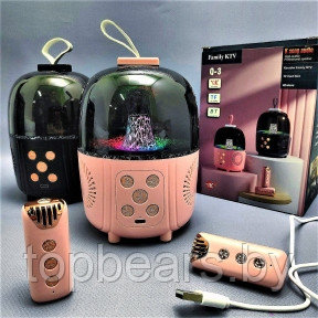 Беспроводная караоке система с двумя микрофонами Family KTV Q-3 с подсветкой Розовый - фото 1 - id-p209927302