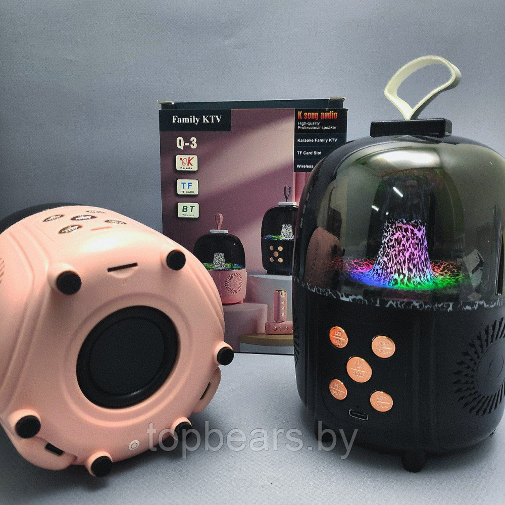 Беспроводная караоке система с двумя микрофонами Family KTV Q-3 с подсветкой Розовый - фото 2 - id-p209927302
