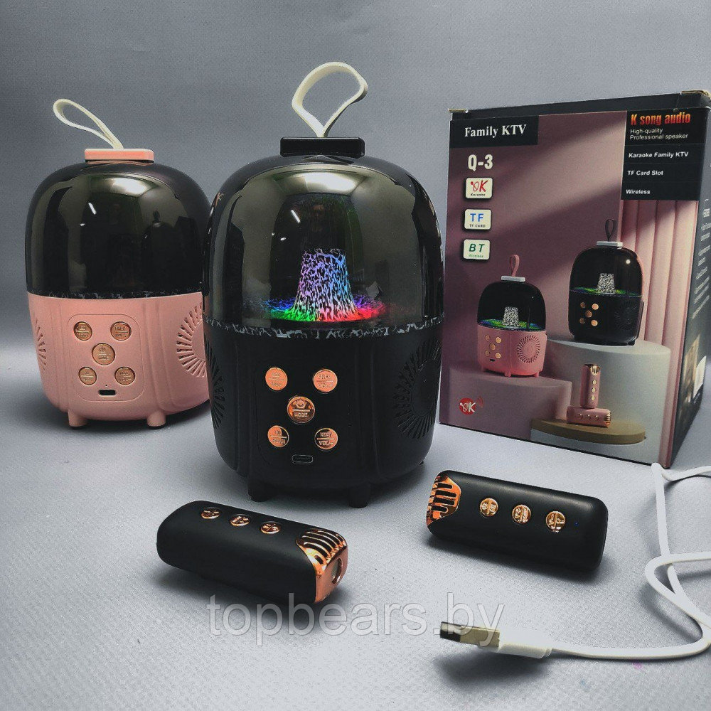 Беспроводная караоке система с двумя микрофонами Family KTV Q-3 с подсветкой Розовый - фото 4 - id-p209927302