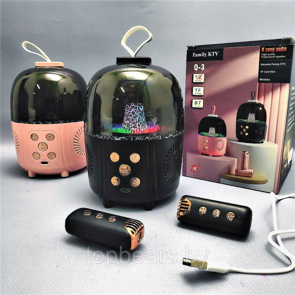 Беспроводная караоке система с двумя микрофонами Family KTV Q-3 с подсветкой Розовый - фото 6 - id-p209927302