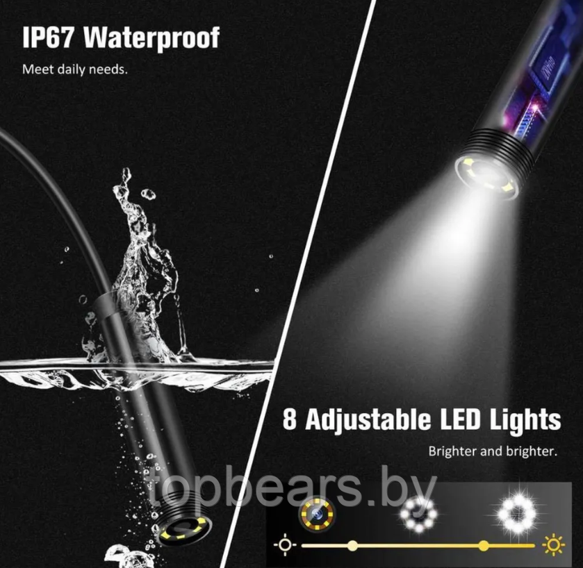 Промышленный видео-эндоскоп с двумя камерами 8 мм и 4 мм, длиной 2 м. Р-40/экран - фото 7 - id-p209927309