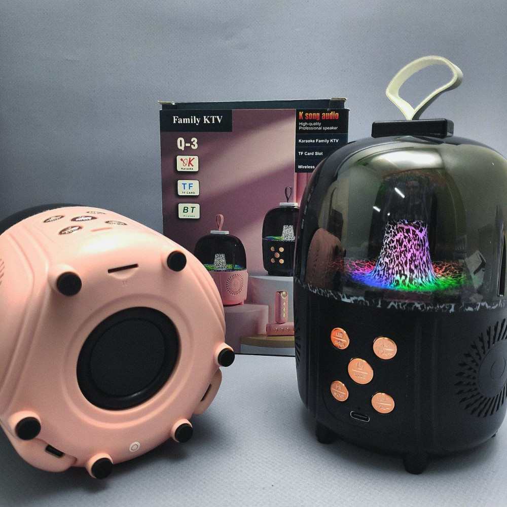 Беспроводная караоке система с двумя микрофонами Family KTV Q-3 с подсветкой Розовый - фото 2 - id-p209927666