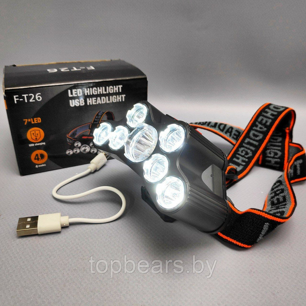 Налобный светодиодный фонарь Led Highlight USB Headlight F-T26 (4 режима работы) - фото 3 - id-p209826950