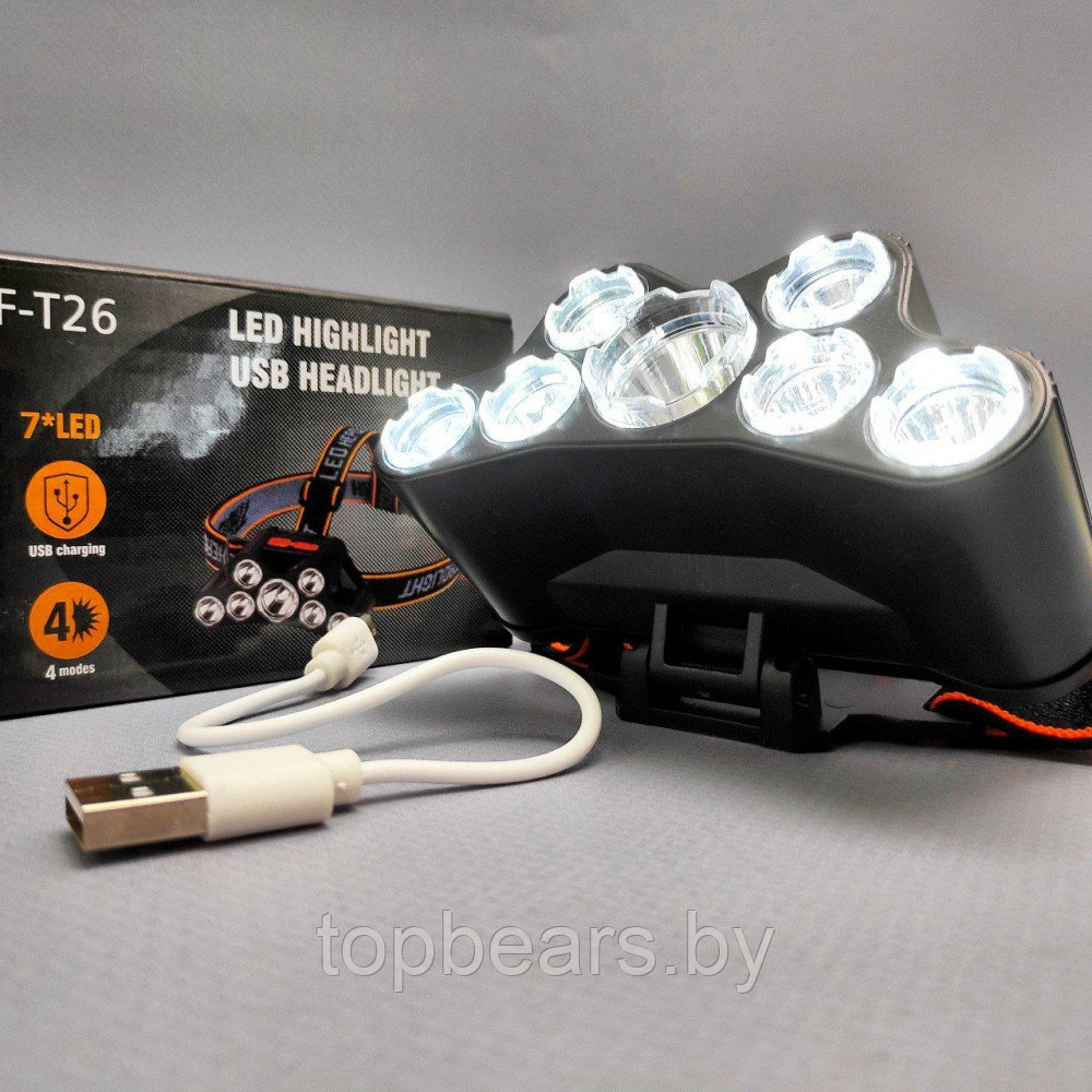 Налобный светодиодный фонарь Led Highlight USB Headlight F-T26 (4 режима работы) - фото 9 - id-p209826950