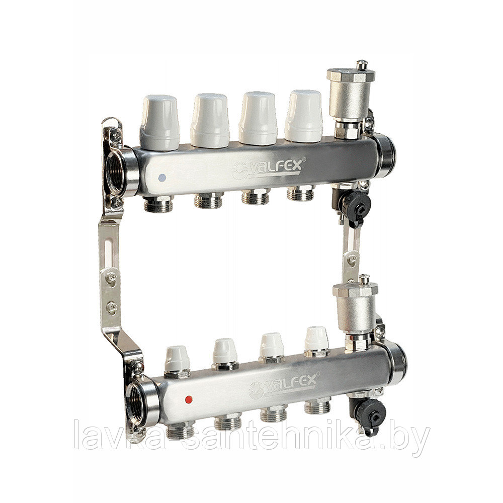 Коллектор на 10 выходов VALFEX регулирующими и балансировочными клапанами и дренажными кранами