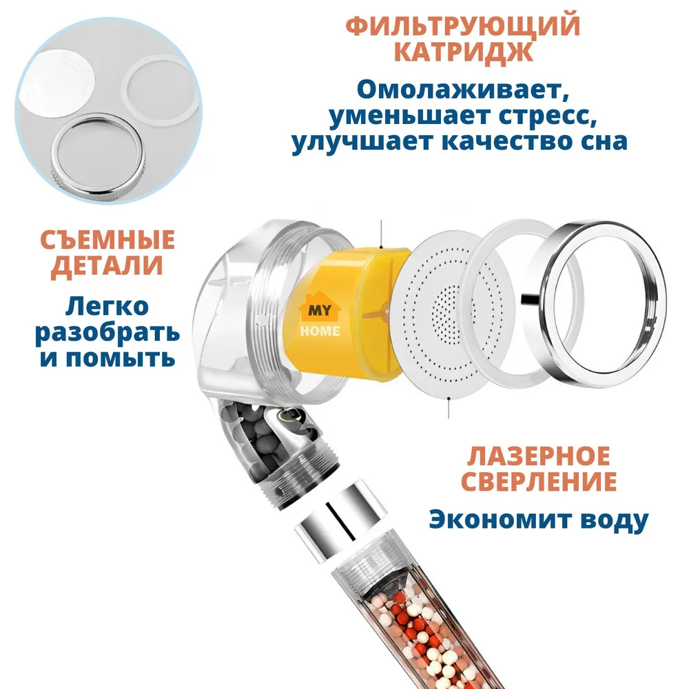 Насадка для душа с фильтром с витамином С, лавандой и турмалином AquaBlue / Лейка массажная 3-х режимная водос - фото 4 - id-p209977211