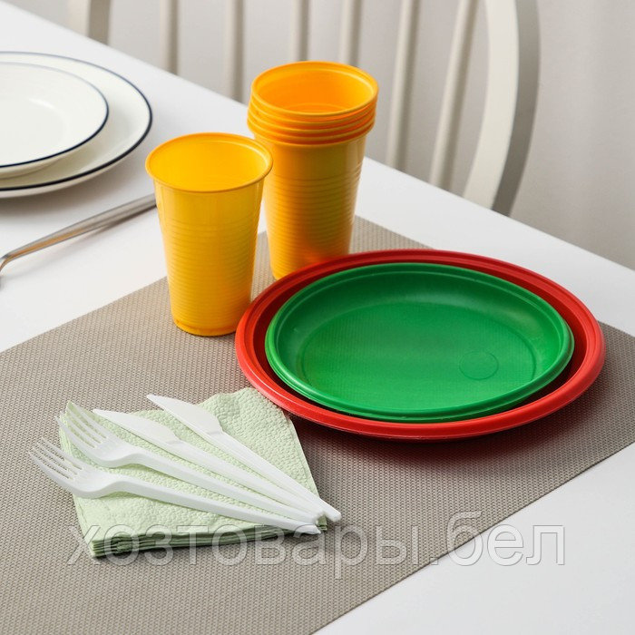 Набор одноразовой посуды на 3 персоны "Светофор" - фото 1 - id-p210004291