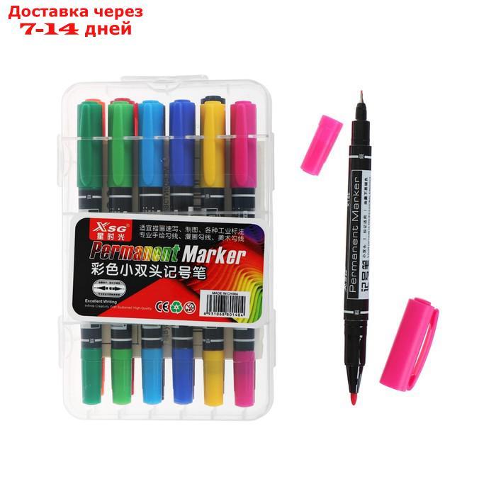 Набор маркеров перманентных 12 цветов двусторонних 0,5мм/1,0мм в пластиковом пенале - фото 1 - id-p209933312