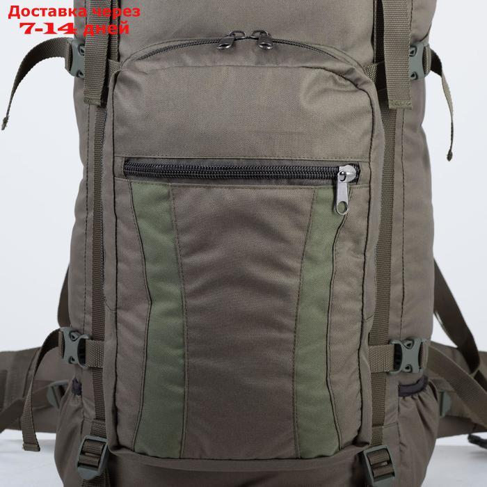 Рюкзак туристический, 60 л, отдел на шнурке, наружный карман, 2 боковые сетки, цвет оливковый - фото 4 - id-p209933360
